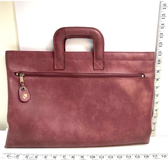 Vintage Burgundy Faux Leather Briefcase Tote Bag W/Top Handles/Zipper Pocket - Picture 3 of 7